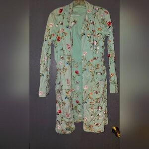 Johnny Was Knee Length Fliral Embroidered Jacket